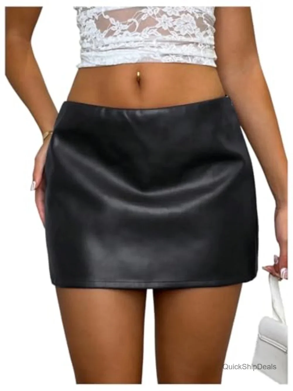 Faux Leather Mini Skirt Low Waist Y2K Streetwear Party Club